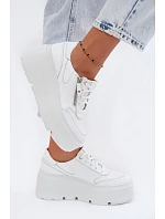 Kožené dámské tenisky na masivní platformě model 22130428 Bílé - Zazoo