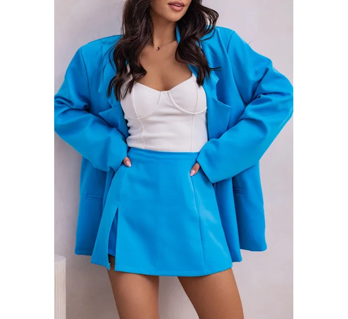 Svetlomodrá dámska súprava - oversize bunda a nohavicová sukňa (82176/178)