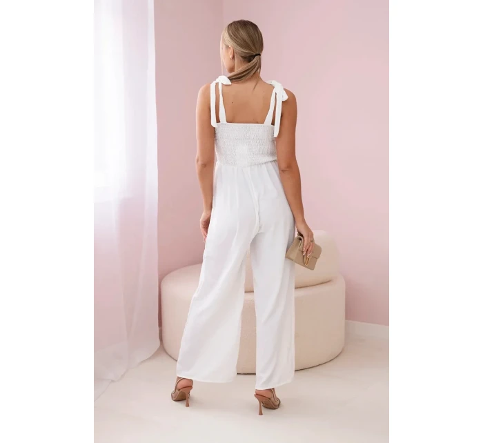 Overal na ramínka s volánkovým topem ecru