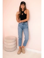 Dámská model 21217855 blůza s výstřihem a ozdobnou sponou černá - K-Fashion