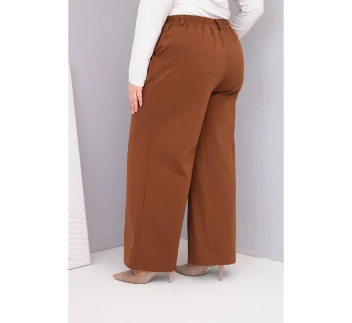 Dámske Plus veľkosť široké nohavice s vysokým pásom Dark Camel