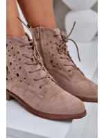 Sznurowane Botki Z Ażurowym Wzorem S.Barski HY51-136 Beżowe