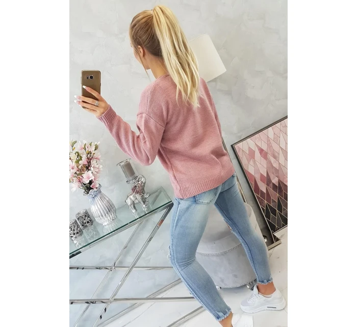 Sveter s výstrihom do V tmavo ružový Sveter s výstrihom do V tmavo ružový