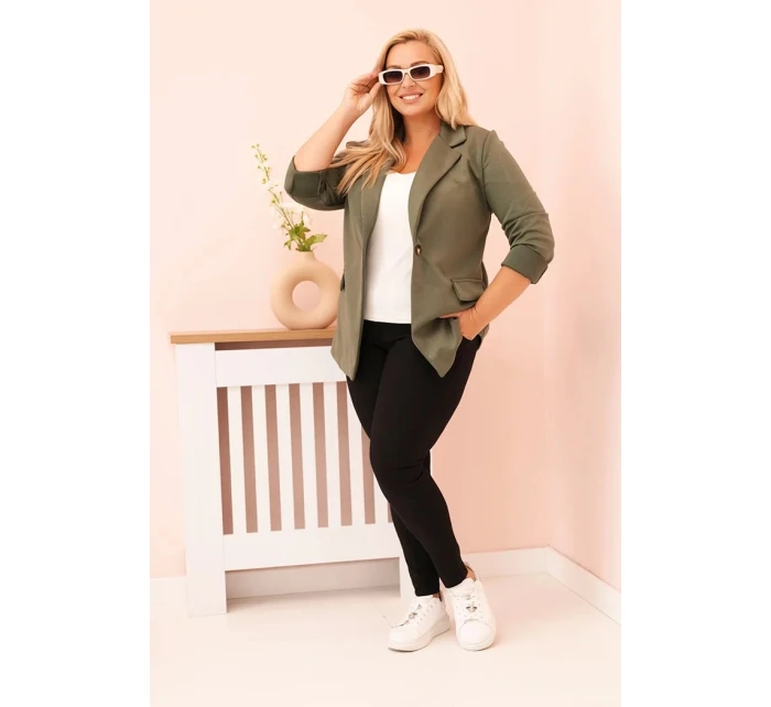 Dámská viskózová blazer Plus Size s dlouhým rukávem a límcem khaki