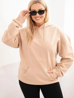 Dámská mikina s kapucí a model 21723117 Plus Size z bavlny béžová - K-Fashion