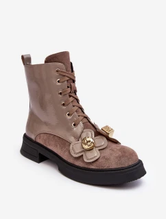 Modne Damskie Botki Na Suwak Z Ozdobami D&A MR870-76 Szaro-Brązowe
