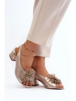 Skórzane Sandały Z Ozdobą Laura Messi 2719 Złote