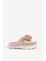 Kožešinové pantofle s mašlí béžové model 21681731 - Boto