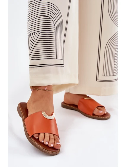 Klapki Damskie Eko Skórzane Z Ozdobnymi Detalami Pomarańczowe Mevith Klapki Damskie Eko Skórzane Z Ozdobnymi Detalami Pomarańczowe Mevith