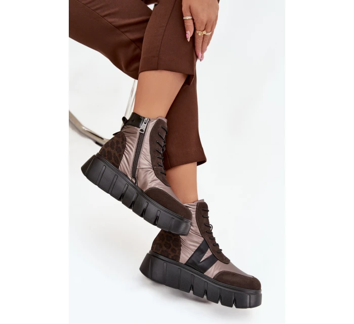 Dámska zateplená členková obuv na platforme 58562 Hnedý vzor - Vinceza Dámska zateplená členková obuv na platforme 58562 Hnedý vzor - Vinceza