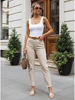 Dámske džínsy Mom Fit s opaskom, béžové, FashionStreet UY3084