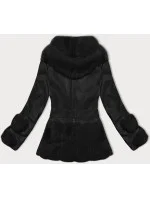 Dámska bunda z ekokože s kožušinovým golierom Way Mode black (OMS-15WD-01)