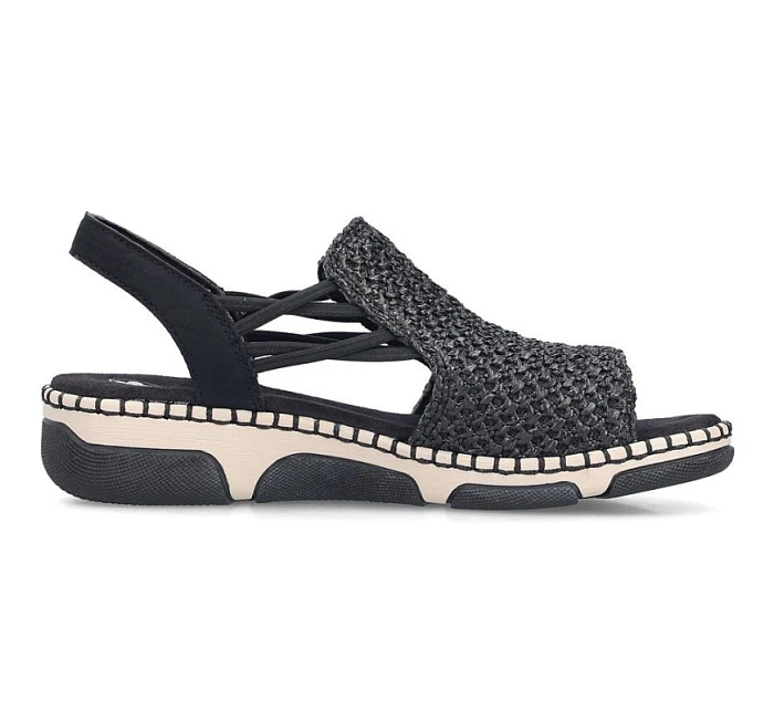 Pohodlné dámske sandále na platforme čiernej farby Rieker 66241-00