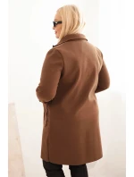Dámsky elegantný kabát s golierom a veľkými vreckami čokoládová