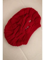 Dámská zimní čepice s ozdobným pletením a krystalky model 21878105 červená - K-Fashion