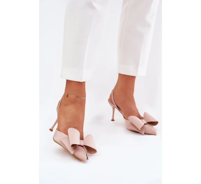 Szpilki Z Odkrytymi Piętami I Kokardką Beżowe Eklevia