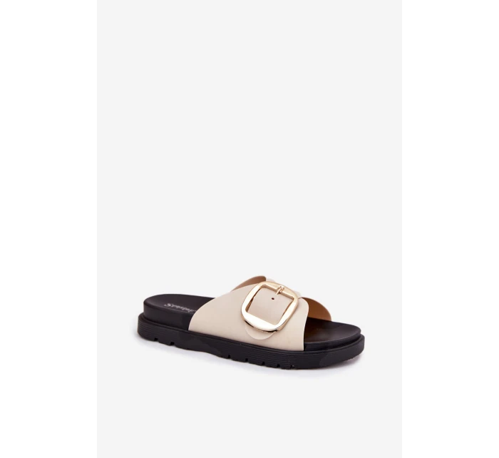 Dámské sandály na platformě se zlatou sponou béžové model 21702692 - Boto Dámské sandály na platformě se zlatou sponou béžové model 21702692 - Boto