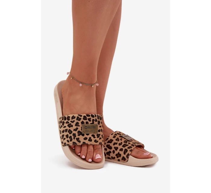 Dámské pantofle na pěnové podrážce s kožešinou Big Star model 21706496 Leopardí Béžové - Big Star Shoes Dámské pantofle na pěnové podrážce s kožešinou Big Star model 21706496 Leopardí Béžové - Big Star Shoes