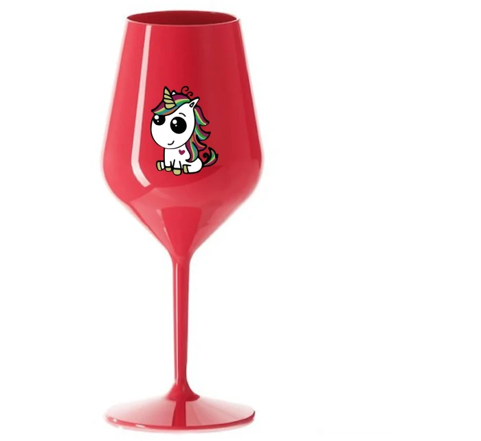 DUHOVÝ JEDNOROŽEC - červený nerozbitný pohár na víno 470 ml
