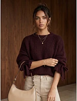 Sweter damski oversize bordowy model 22363332 - FashionStreet Sweter damski oversize bordowy model 22363332 - FashionStreet