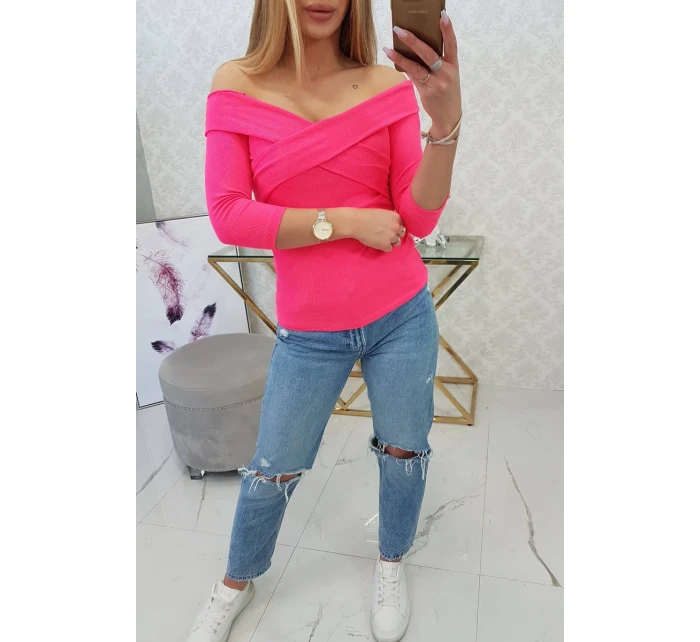 Halenka s výstřihem do V růžová neonová Halenka s výstřihem do V růžová neonová