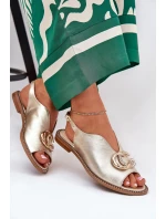 Kožené Sandály Na Plochém Podpatku S Ozdobou model 21686752 Zlaté - Laura Messi