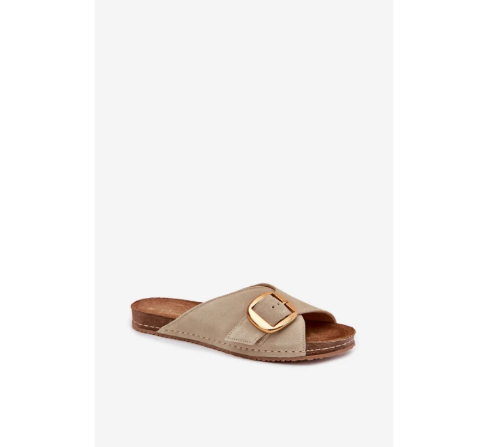 Kožené Pantofle Se Zlatou  Pistácie model 21702507 - Maciejka