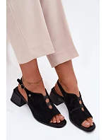 Sandály z přírodního semiše na podpatku Maciejka K7521-01 Černé