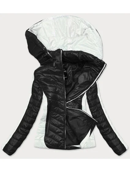 Dvojfarebná čierna / ecru dámska bunda s kapucňou (6318)