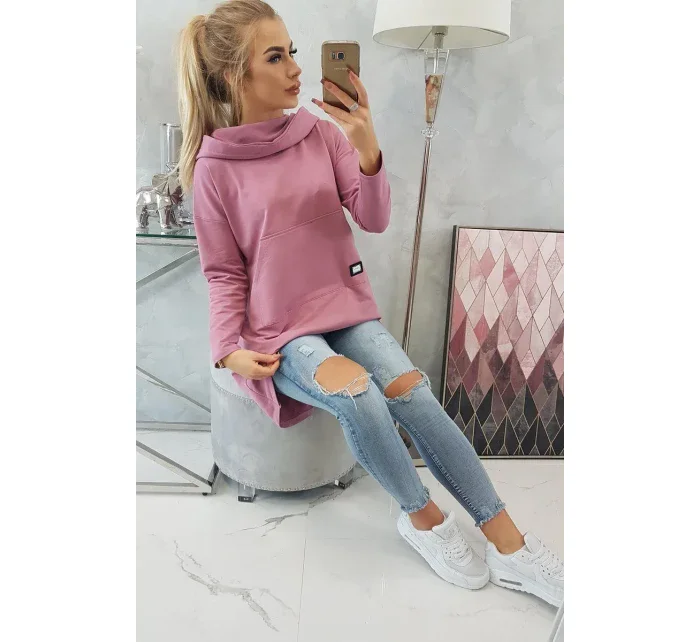 Mikina s kapucňou s dlhým chrbtom tmavo ružová