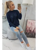 Svetr s polovičním rolákem a model 18745516 vzorem tmavě modrý - K-Fashion