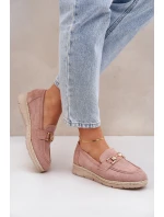 Ażurowe Mokasyny Ze Złotym Detalem I Jutową Plecionką Różowe Lainer