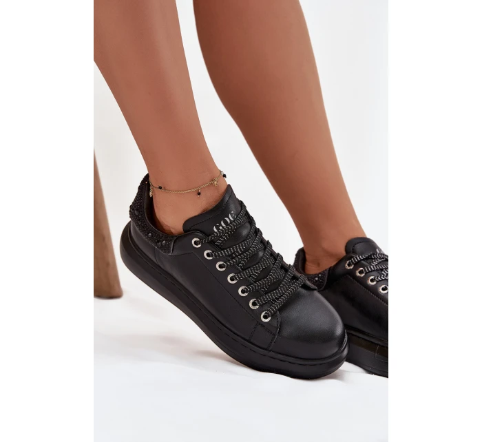 Dámské tenisky z pravé kůže model 21711761 Černé - Goe Dámské tenisky z pravé kůže model 21711761 Černé - Goe