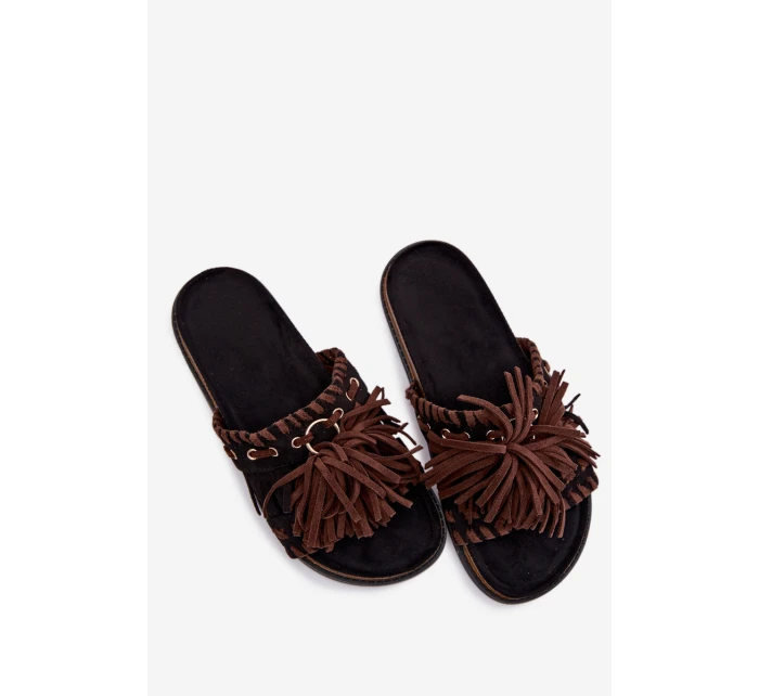 Dámské pantofle s třásněmi Černé Glorinna