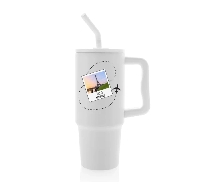 Vlastní text na cestovatelskou termosku s barevným víčkem