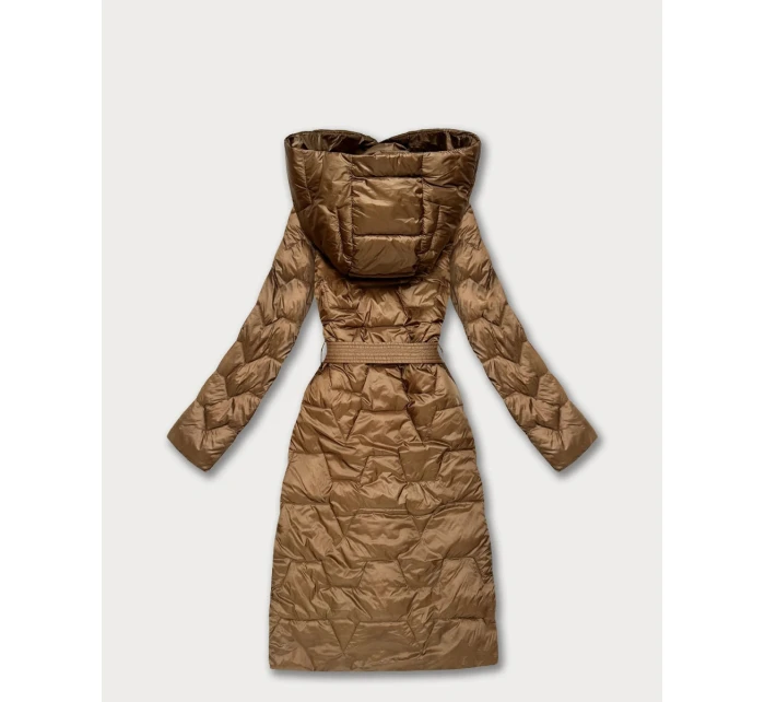 Prešívaný kabát v ťavej farbe s opaskom Libland (LD-7806)