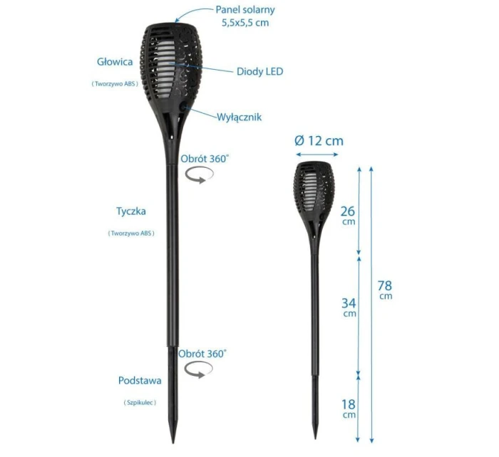 SOLÁRNA BATERKA TANCUJÚCE PLAMENE 12X12X78CM 36 LED XXXL