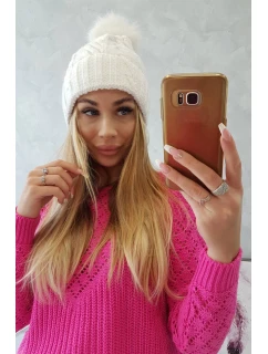 Fleecová kostkovaná čepice model 18750199 bílá - K-Fashion