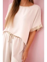 Viskózová súprava so zlatým lemovaním béžová