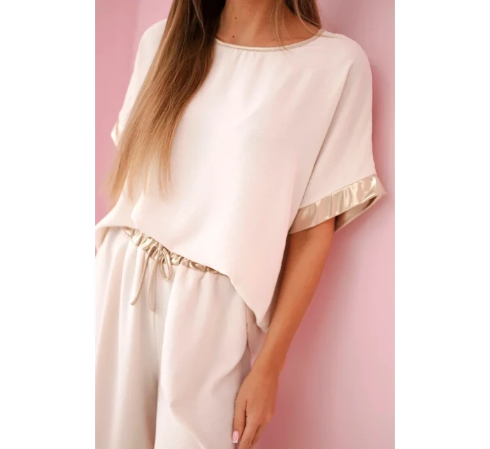 Viskózová súprava so zlatým lemovaním béžová