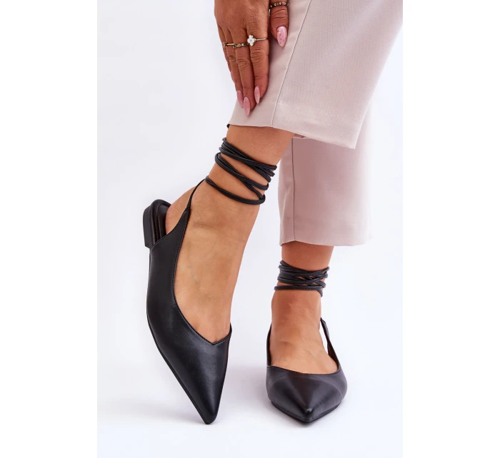 Damskie Wiązane Baleriny W Szpic Czarne Turriso Damskie Wiązane Baleriny W Szpic Czarne Turriso