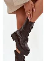 Botki Damskie Z Naturalnej Skóry Na Platformie Zazoo 3795 Czekoladowe