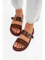 Dámské pantofle s zlatým sponou hnědé model 21898353 - Boto