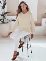 Dámský svetr s výstřihem do V ecru Dstreet model 21991002 - FashionStreet