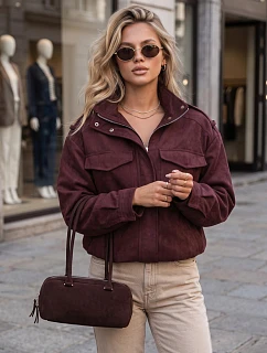 Dámská semišová bomberka v barvě bordó od FashionStreet TY5915