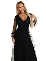 Dlouhé maxi šaty s rukávy a obálkovým výstřihem černé model 22045481 - numoco basic Dlouhé maxi šaty s rukávy a obálkovým výstřihem černé model 22045481 - numoco basic