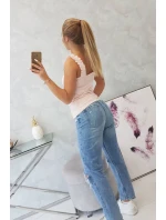 Blúzka bez ramienok s volánikmi, púdrovo ružová