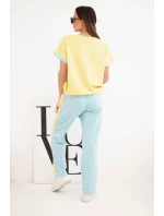 Dámsky maslový set s oversize mikinou a širokými nohavicami žltá + mentolová