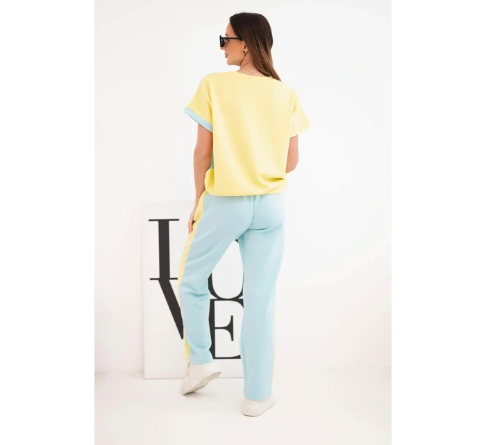 Dámsky maslový set s oversize mikinou a širokými nohavicami žltá + mentolová