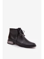 Dámské kotníkové boty z pravé kůže na nízkém podpatku Zazoo 1396 Černé